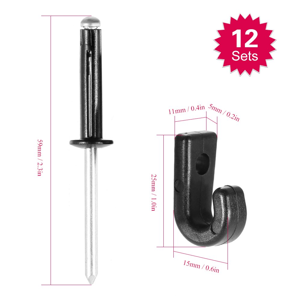 ACAGALA 12PCS J Hooks Lashing Hooks Bungee Hooks with 12 Rivets for Kayak Canoe Paddle Board Accessories