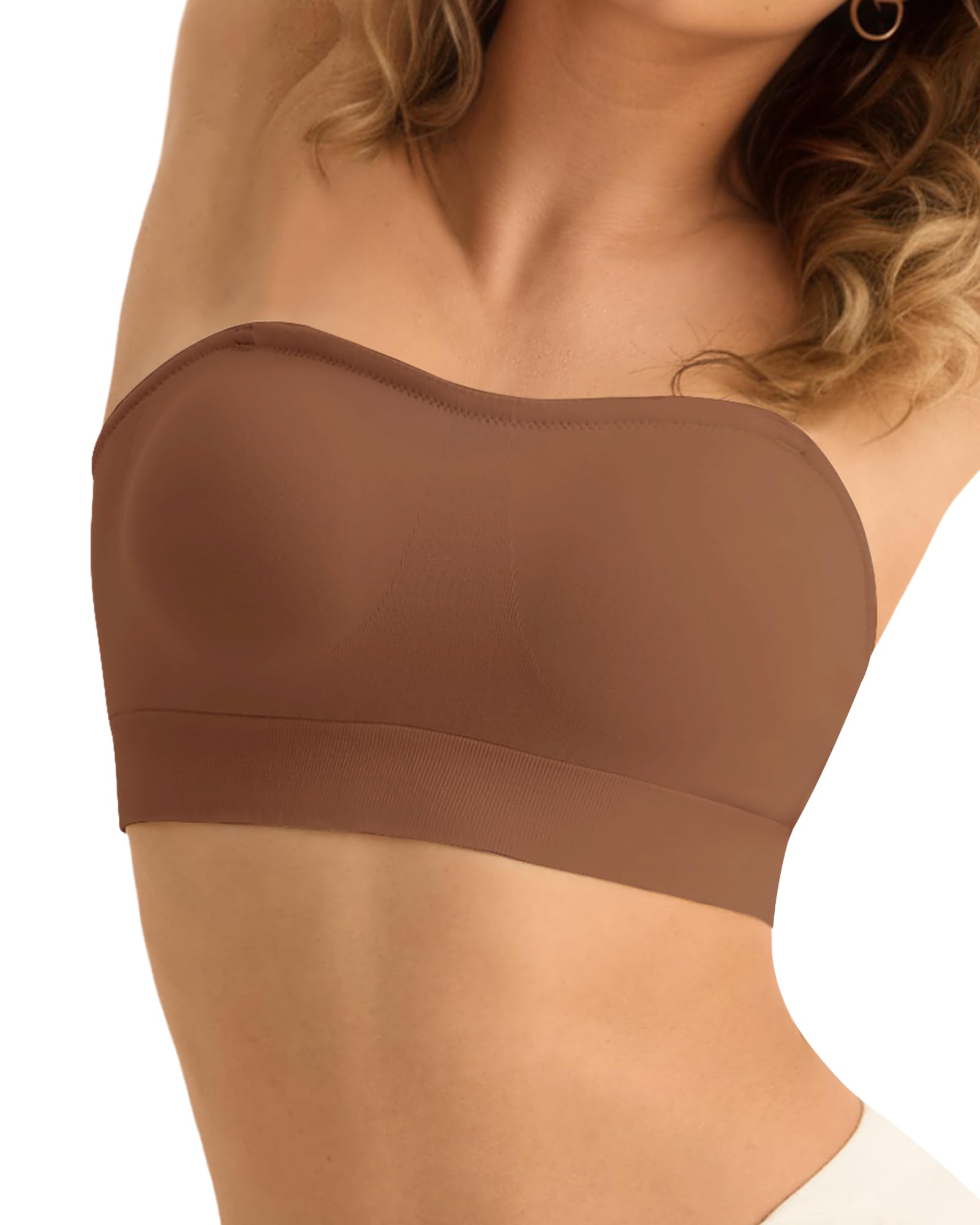 SHARICCA Trägerloser BH Damen ohne Bügel Nahtlos Bandeau BH ohne Träger Push Up Nahtlos Tube Top BHS Gepolsterter Bralette mit Rutschfestes Silikon Strapless Bra