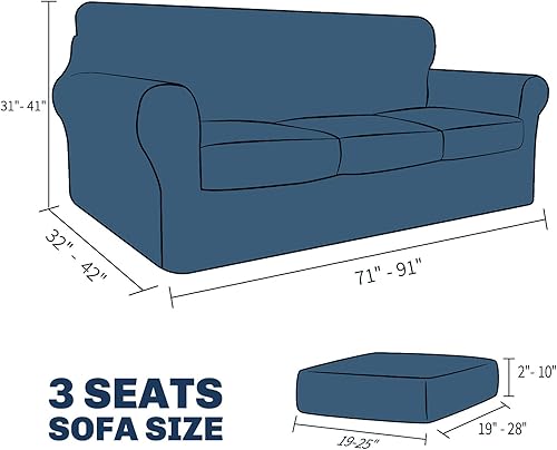 Miniatura 6 de Jiviner Fundas para sofá, 4 fundas elásticas para el sofá de 3 cuerpos, con 3 fundas para cojín, gruesas y ajustables, protector de muebles para los