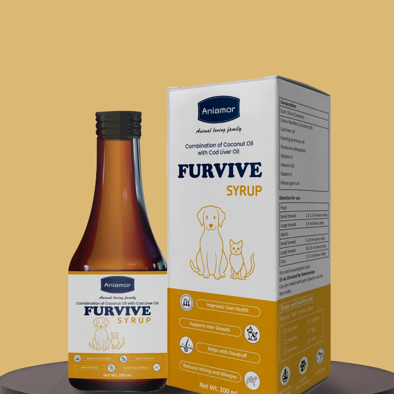 Aniamor Furvive Care Syrup for Dogs and Cats|Fur Care Syrup|Pets Supplement|All Life Stage|200ml Bottle 2