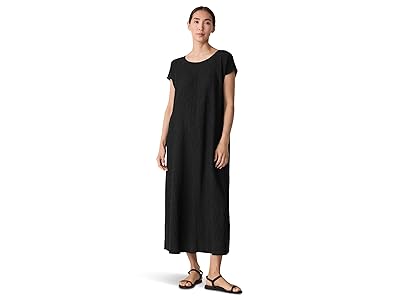 Eileen Fisher Woven Plisse Round Neck Dress Women
