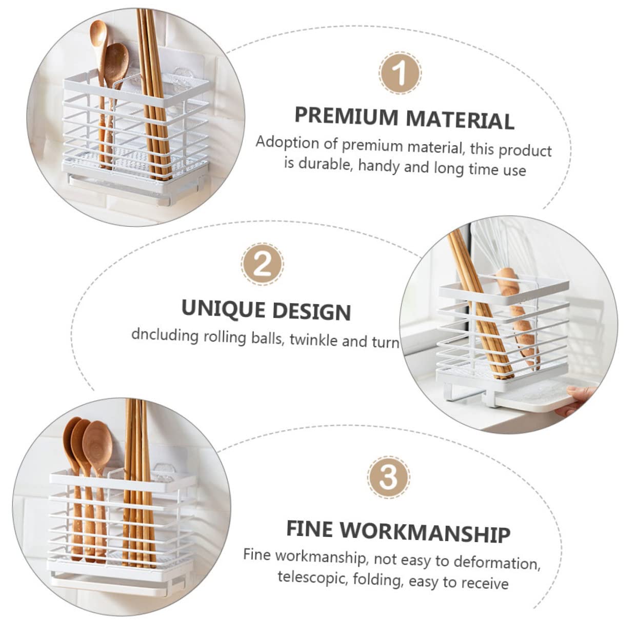 Hemobllo Support Mural pour Baguettes Multifonction sans Perçage Organisateur de Rangement pour Cuisine Étagère à Ustensiles Pratique et Adapté Aux Accessoires