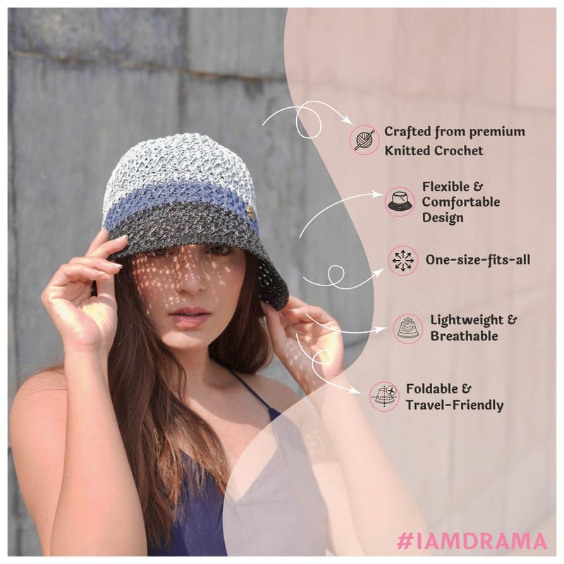 Image of Hair Drama Co. Crochet Bucket Hat for Women | Comfy & Casual Knit Handmade Foldable Floppy Hat | Summer Crochet Bucket Cap for Women & Girls