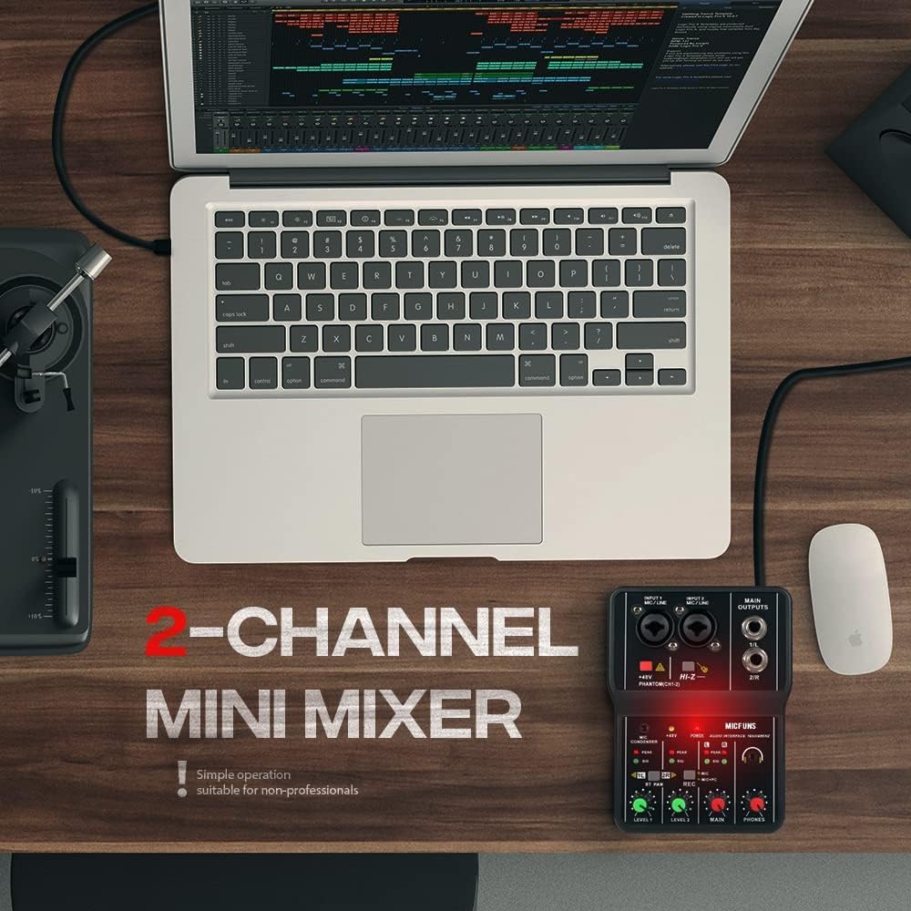 DEVICE OF URBAN INFOTECH Professional Audio Mixer- 2 Channels Audio Mixer USB Audio Interface, 48V Phantom Power, 3.5mm Headphone Input Mixer for Recording Live Streaming, Music Production, Karaoke - Image 9 thumbnail