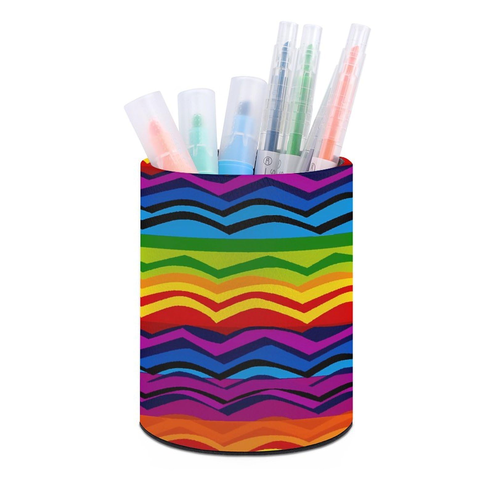 FekiLoot Gay Pride Rainbow Pattern1 Pen Holder Cup Fashion PU Leather Pencil Cup Minimalist Pen Organizer Round Pencil Holder Stand Work Locker Accessories for Decoration Desk Office Home