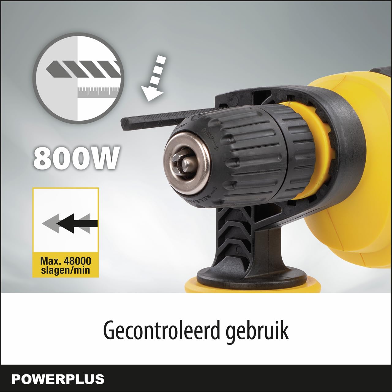 Powerplus Taladro percutor POWX0265-800W y una velocidad continuamente variable: entre 0 min-1 y 3000 min-1