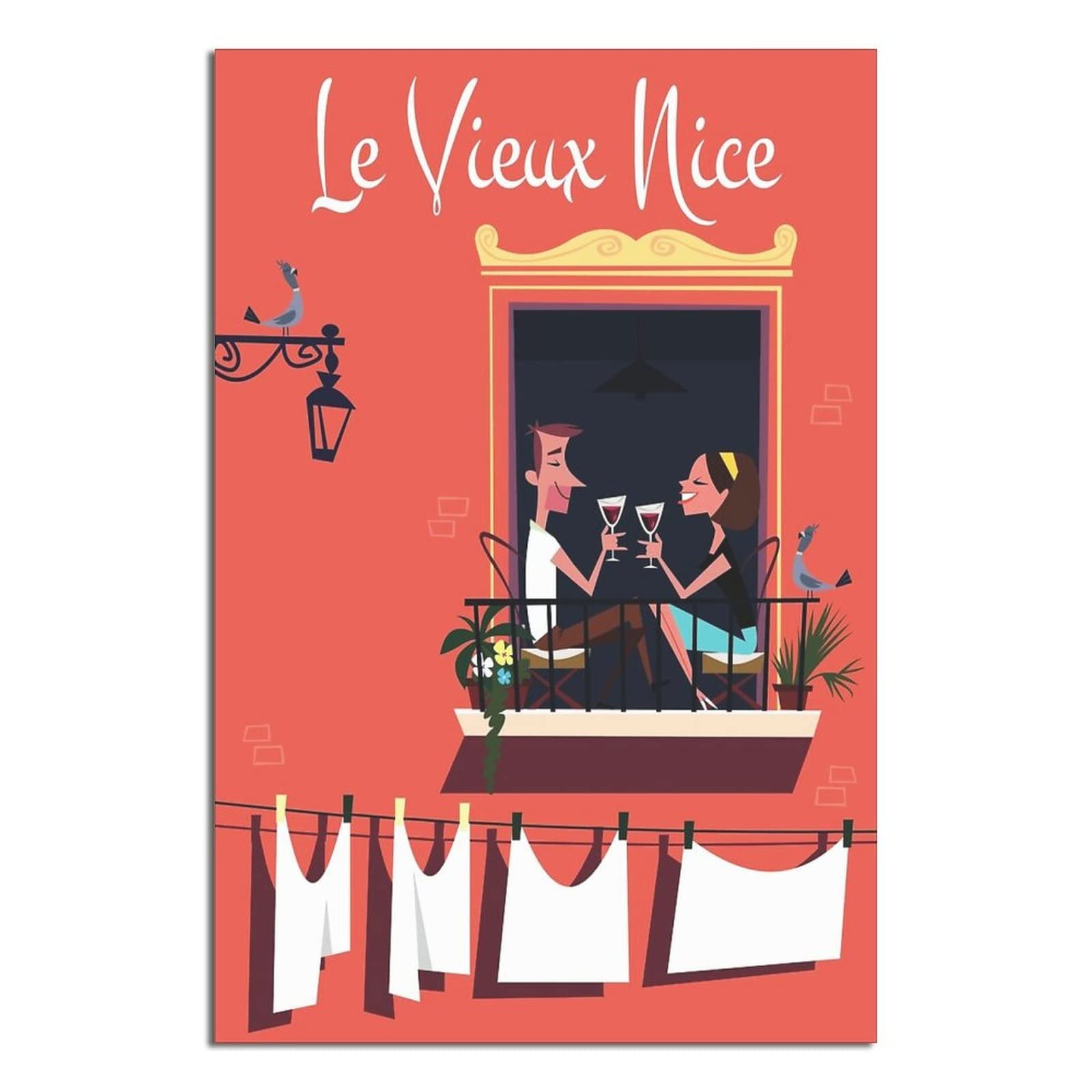 Nmnm Unframe-Style Old Nice France Vintage Travel Poster Canvas Art Wall Decor Poster Picture Print Painting Posters Gift 16X24inchs(40X60cm)