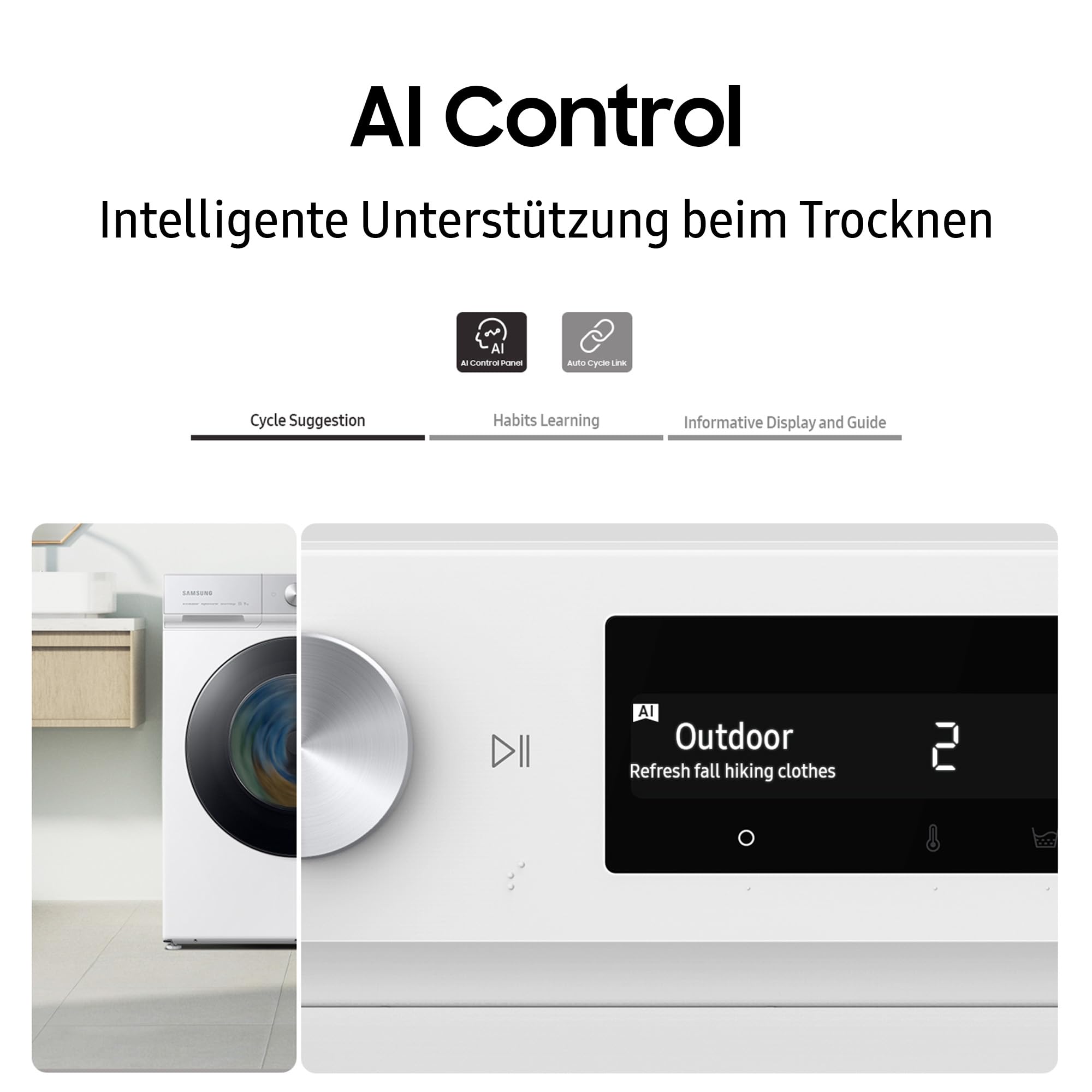 Samsung DV90DB8845GHU2 Wärmepumpentrockner DV8400D, 9 kg, EEK: A, AI Wäschetrockner mit Klartext-Display, AI Dry+, QuickDrive, SuperSpeed, Super Leise Programm, SmartThings-App, Weiß