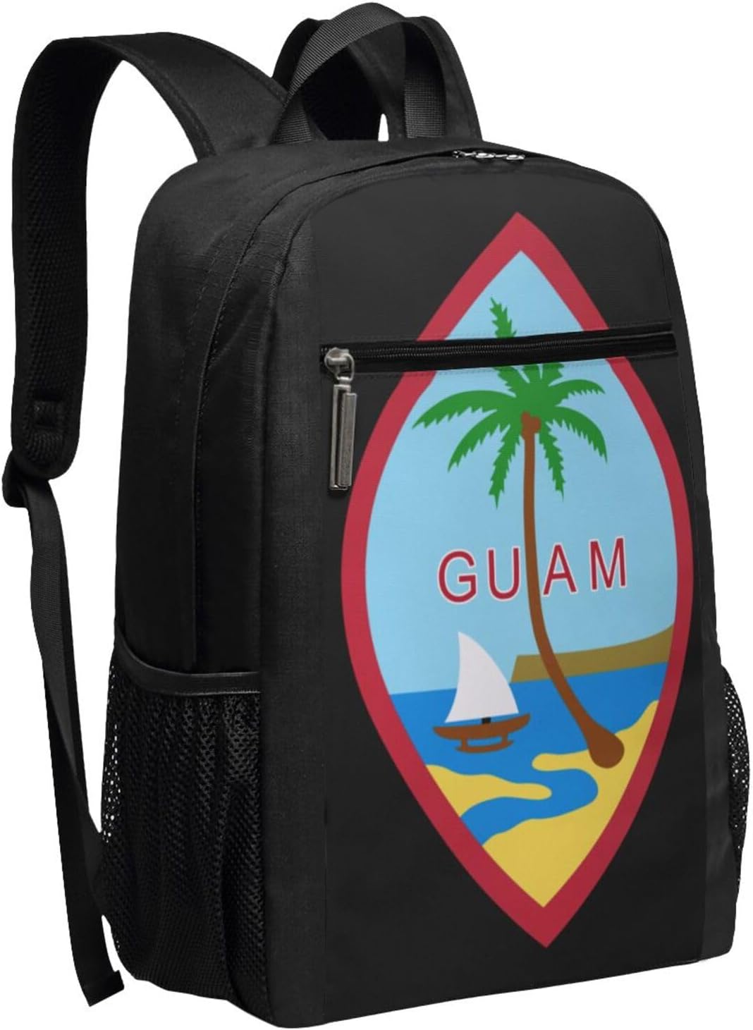 Seal Of Guam Lightweight Casual Backpack Knapsack Durable Travel Sports Shoulders Backpacks 17 Inch, Black
