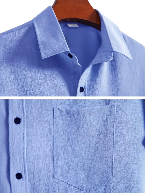 Image of Pinkmint Men's Popcorn Shirt Comfortable Short Sleeve Shirt's Casual Textured Shirt (Pack of 1) Pink