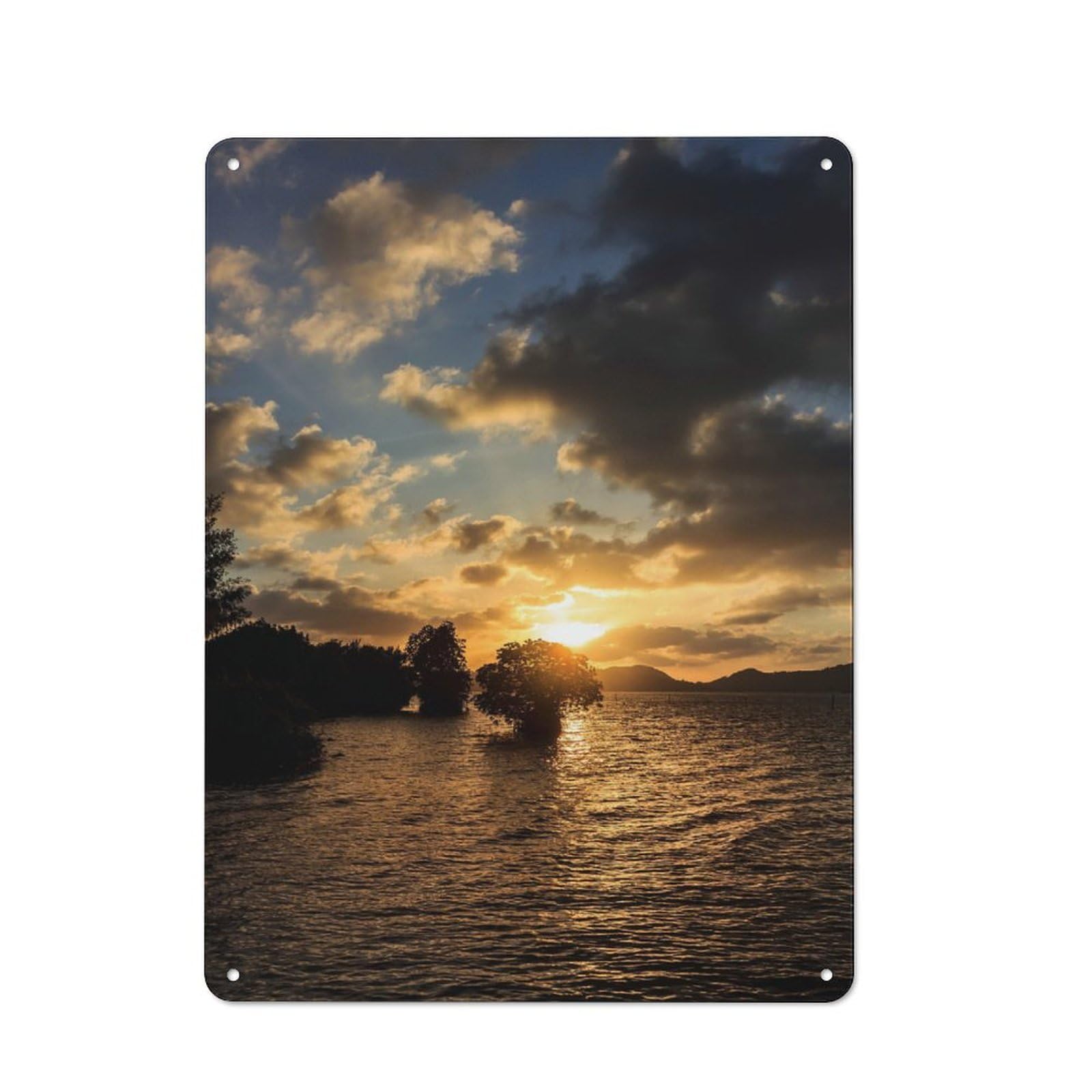 Junmoney Style-13 Character Decorative Tin Plaque 40X30cm Featuring Golden Sunset Over Water And Trees, Home Wall Decor For Flat, Dorm Room, Lounge Or Cafe