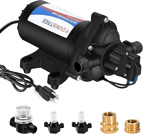 YOUNGTREE Bomba de diafragma de presión de agua industrial de 110 V, 4.0 GPM 50 PSI, bomba eléctrica de transferencia de agua RV de 110 voltios de