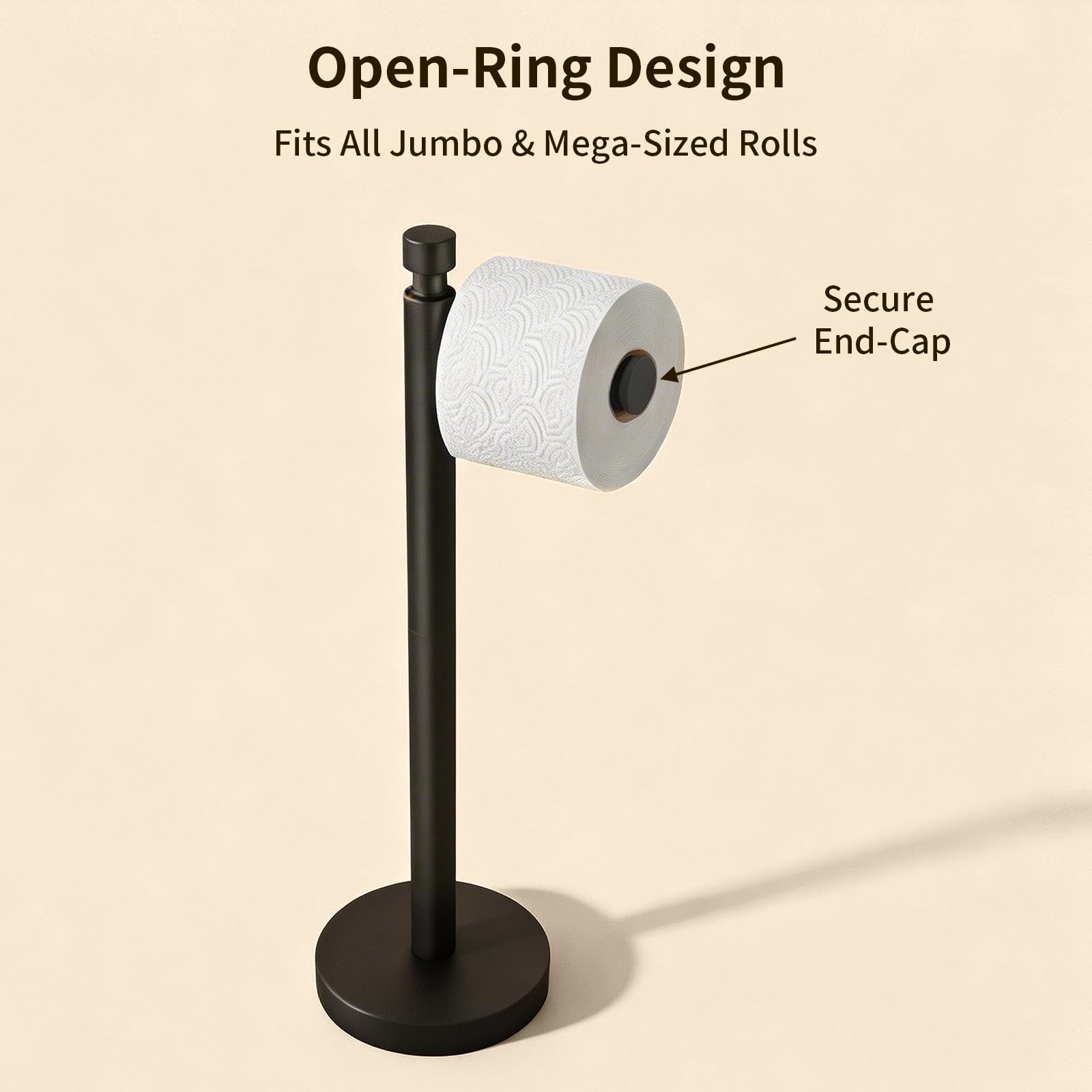 YUMORE Porta Carta Igienica da Terra Portarotolo Autoportante Inox Nero | Portarotolo da Terra con Base Appesantita Porta Rotoli in Acciaio Inossidabile Bagno Dispenser Carta Igienica, stile classico