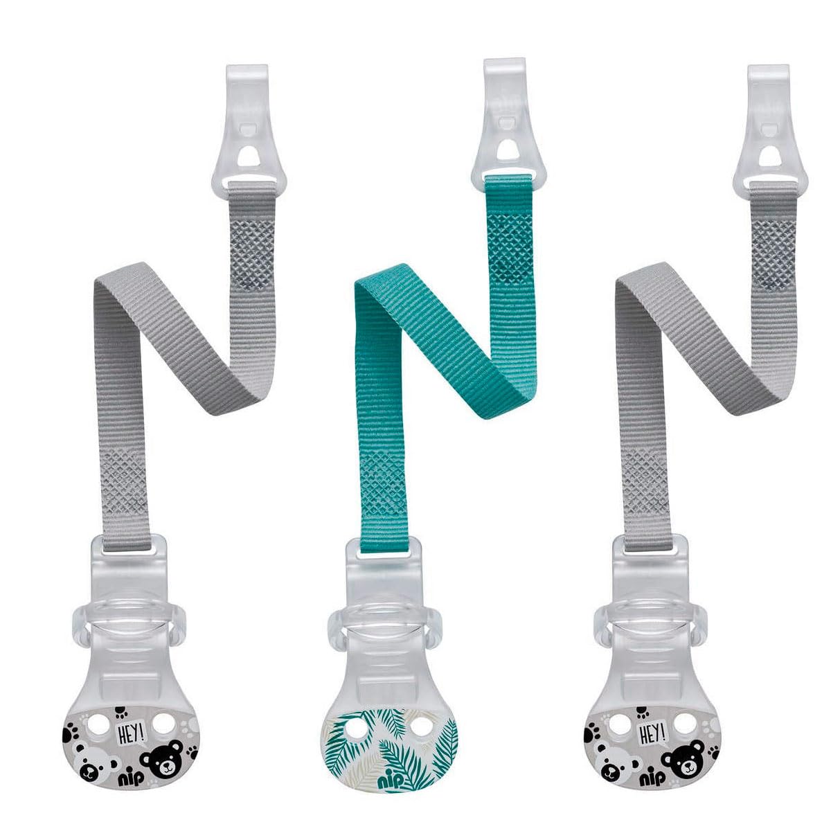 3er Pack NIP Schnullerband mit Haken 3 Stk. Schnullerkette für Schnuller mit Ring, petrol, made in Germany, metallfrei, BPA frei