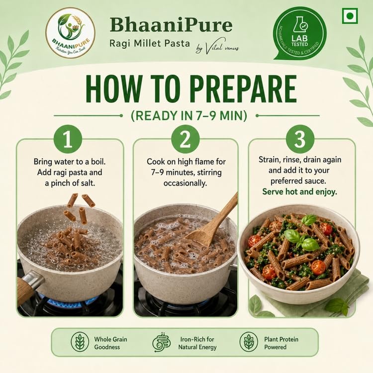 Image of Organic Ragi Millet Pasta 100g X 2 | No Maida Healthy Pasta | Non-GMO, No Preservatives | High Fiber & Protein | Quick & Easy to Cook
