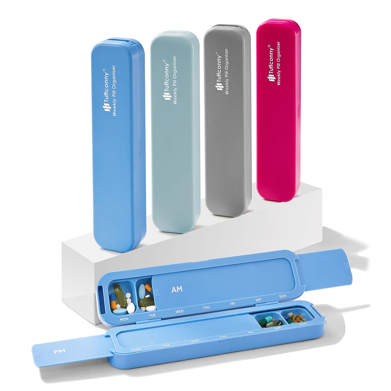 Tuffconny Weekly Pill Organizer - Travel Medicine Organizer, Pill Boxes and Organizer 2 Times a Day, 7 Day Pretty Pill Case, Pill Holder for Vitamins,