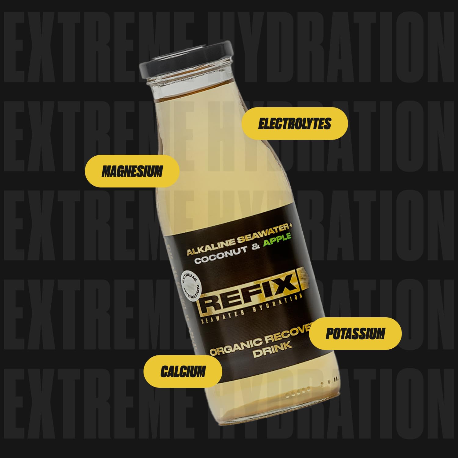Bebida de recuperación REFIX - A base de agua de mar y agua de coco, baja en calorías, orgánica, sin azúcar añadido, vegana, minerales naturales, sabor a coco y piña, paquete de 12 botellas.