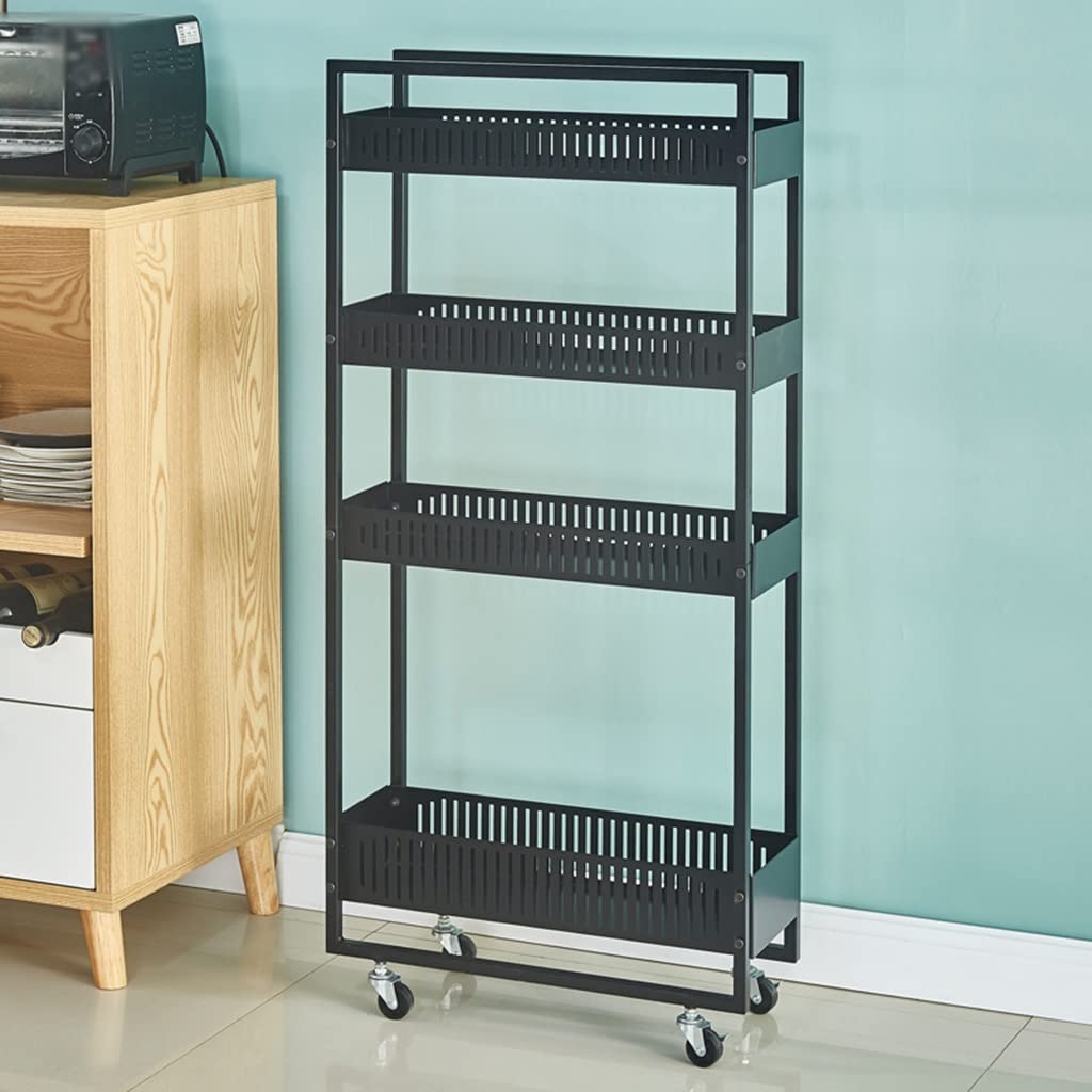 Carro de almacenamiento estrecho con ruedas, sistema de estantería móvil de 4 niveles para espacios pequeños, diseño extraíble para baño y cocina, ahorra espacio y fácil montaje