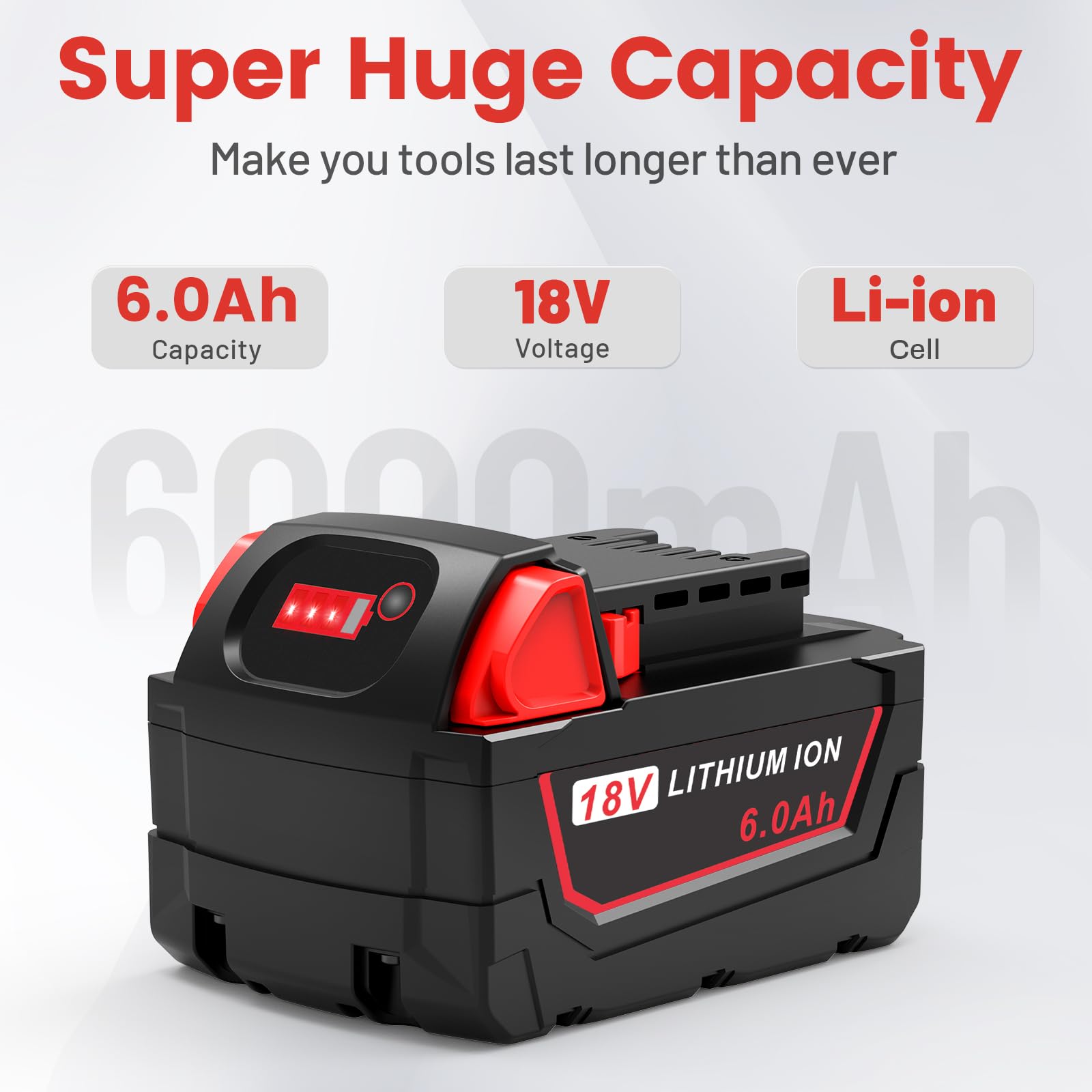 LabTEC 2 paquetes de batería de iones de litio 5,5 Ah para Milwaukee M18, compatible con 48-11-1815, 48-11-1820, 48-11-1830, 48-11-1840, 48-11-1850
