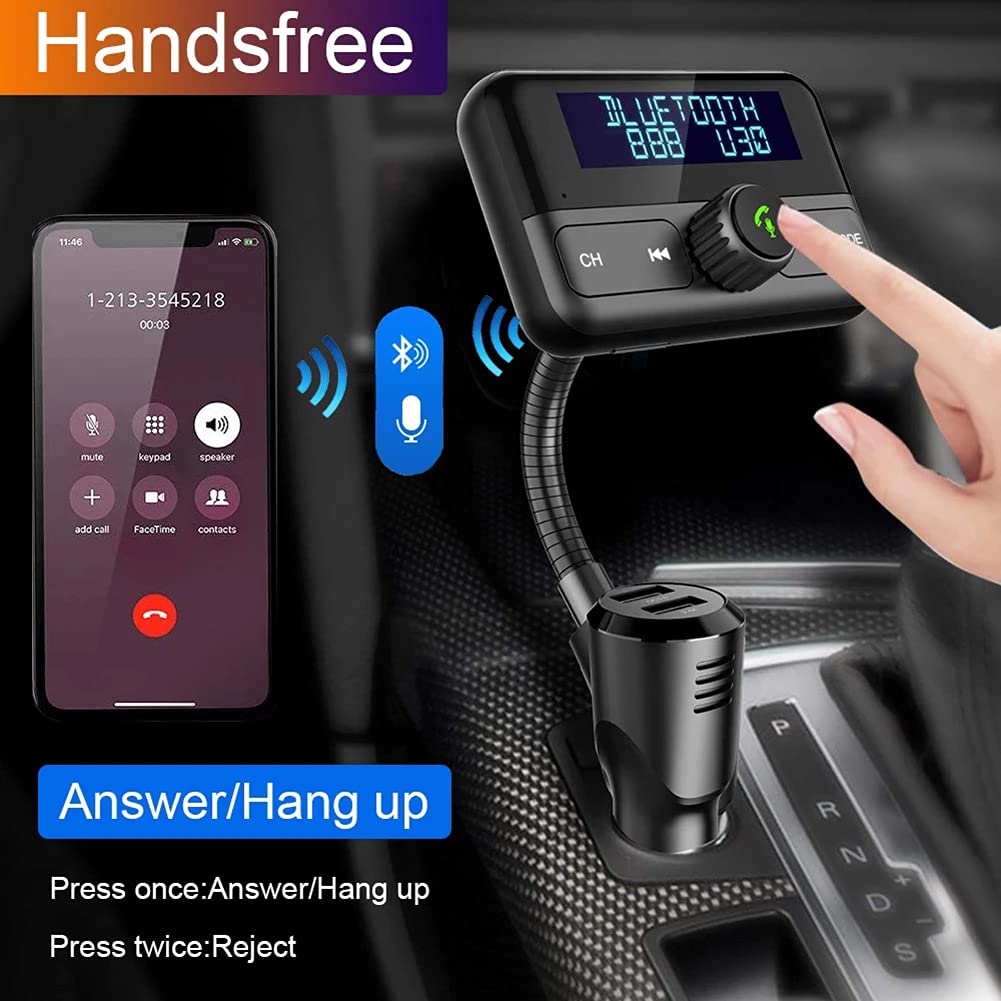 Bluetooth Auto FM Trasmettitore Audio Adapter Ricevitore Wireless Vivavoce Voltmeter Kit Auto QC3.0 e Smart 2.4A Porte USB, Uscita AUX, Player TF Card MP3