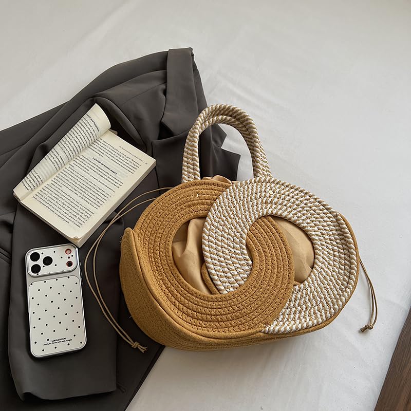 Bolso de playa de ganchillo para mujer, gran capacidad, retro, asa superior