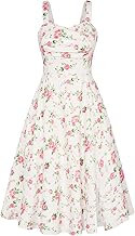 Belle Poque Damen Vintage Kleid Spaghetti Blumenkleid Sommerkleid mit Schlitz Freizeitkleid mit Taschen