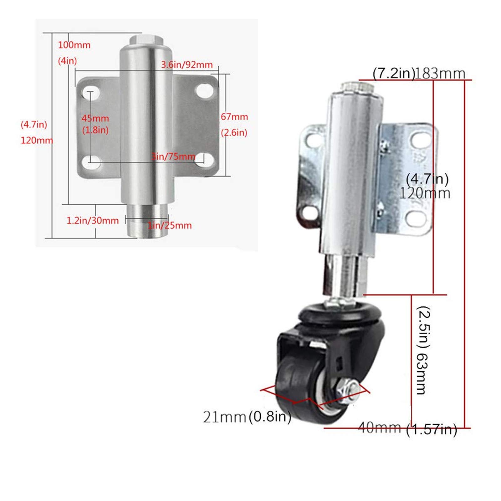 Rueda giratoria de 3,8 cm con Amortiguador, diseño retráctil de Alta Resistencia, Capacidad de Carga de 50 kg y Robusta para Puertas, sin Ruido - 1 Pieza