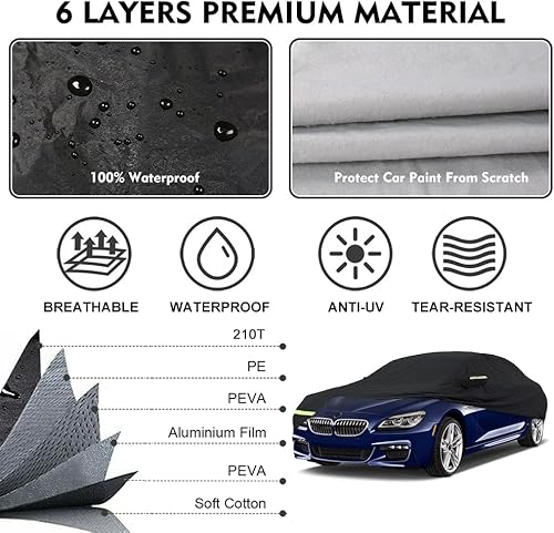 Miniatura 9 de Funda impermeable para automóvil compatible con BMW Serie 4 M4 428i 430i 435i 440i 2014 - 2022, 210T 6 capas para todo tipo de clima, con puerta de