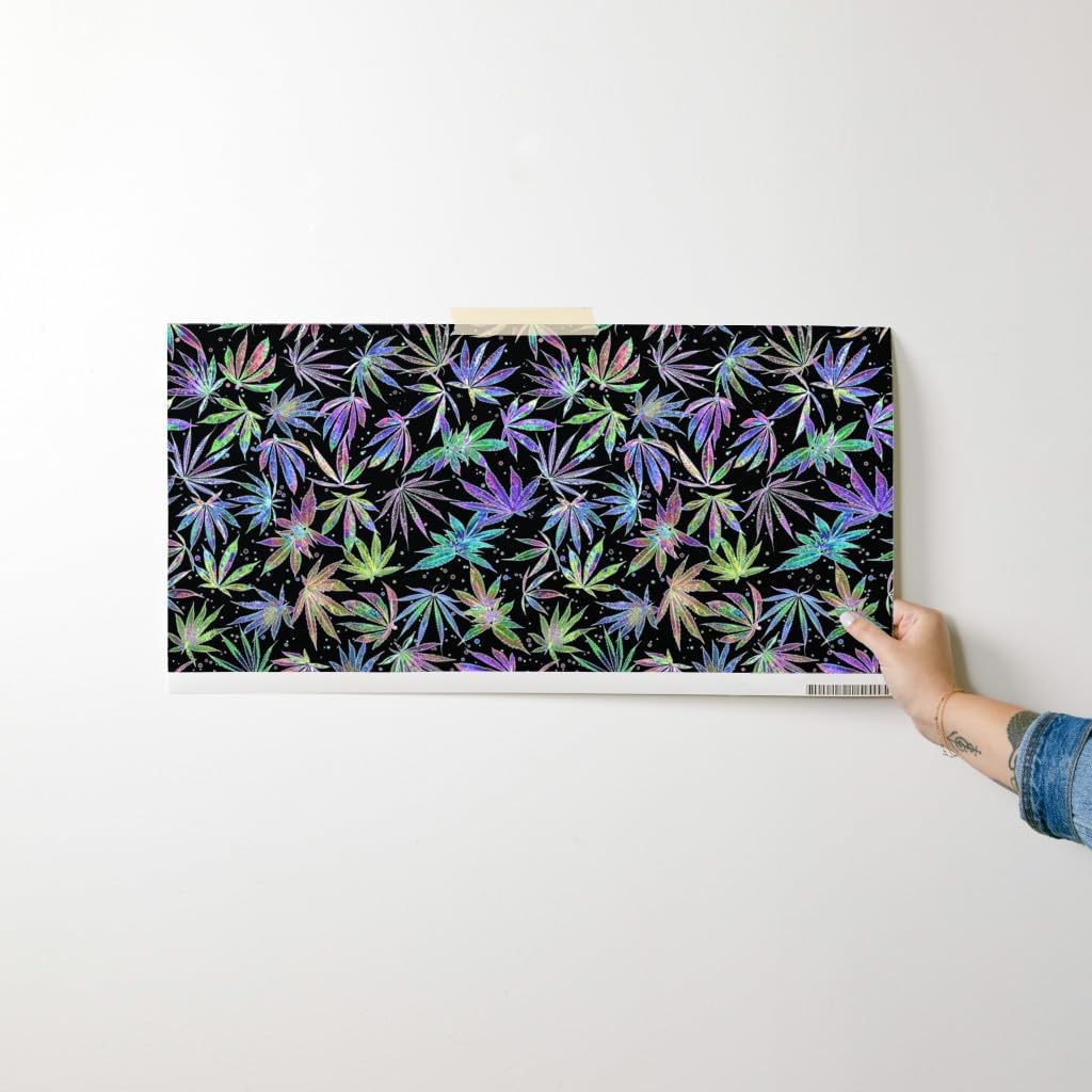 Peel & Stick Wallpaper Swatch - Neon Pot Party Cannabis Marijuana 420 Weed Grass Rainbow Custom Removable Wallpaper by Spoonflower