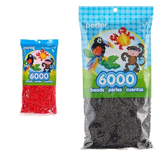 Perler 80-11094 Juego de cuentas fusibles para manualidades infantiles, paquete rojo y negro