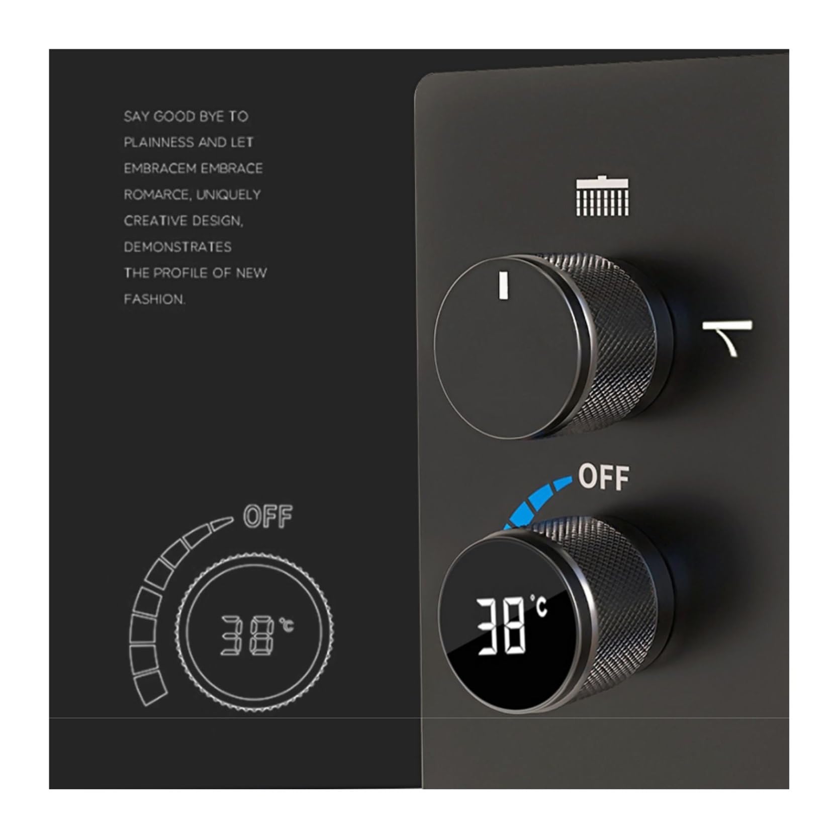 Ducha Digital, de ducha baño latón negro, grifo control dual con pantalla digital inteligente diseño montado en la pared(Brushed Grey)