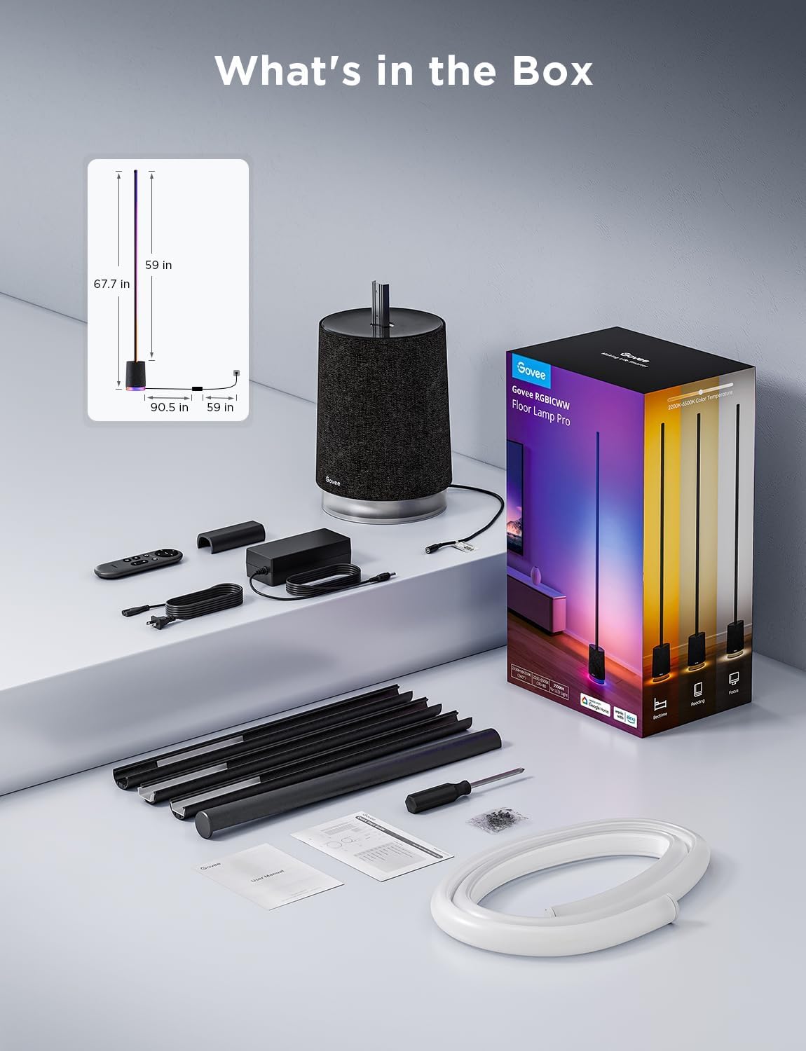 Govee Stehlampe LED Pro, 2100LM RGBIC Lampe Funktioniert mit Alexa, Schwarz | 2200-6500K, Bluetooth Lautsprecher, Weißes Rauschen, 16 Millionen Farben, 81 Szenenmodi, Musikmodi, Dimmbar für Wohnzimmer