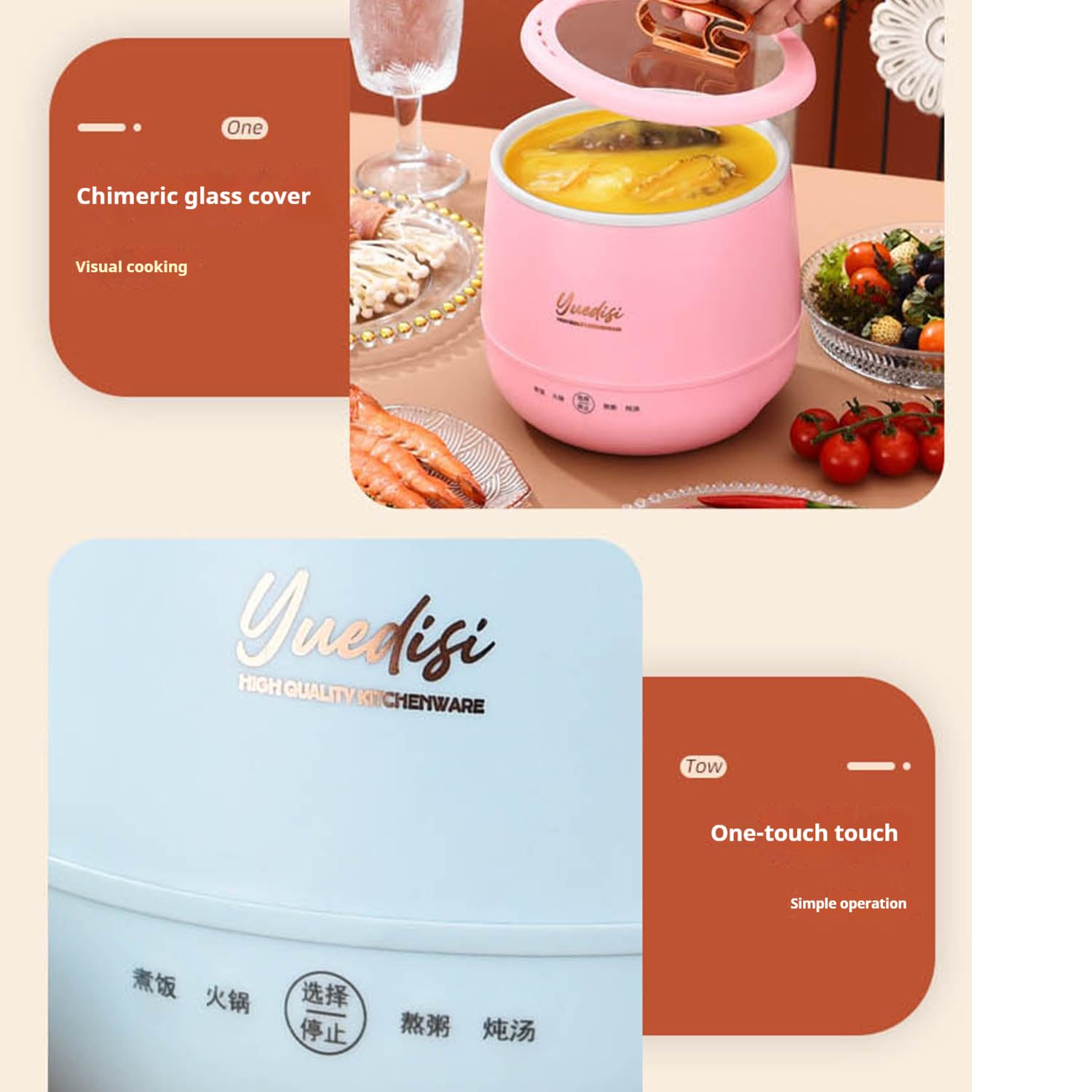 Generic Mini Cuiseur à Riz 1.8L, Cuiseur à Riz pour 2 à 3 Personnes, Antiadhésif, Rose