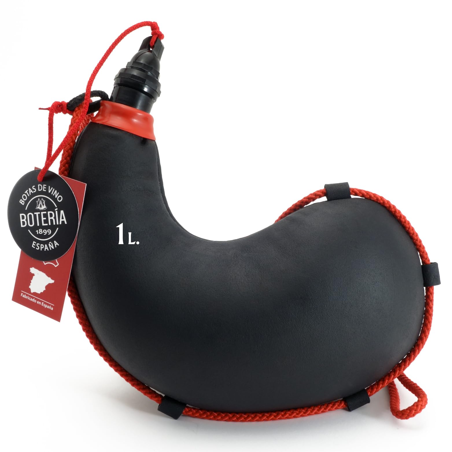 Bota de Vino Curva Tradicional Piel de Cabra Interior de Látex Todas las Bebidas Color Cuero Negro (1 Litro)