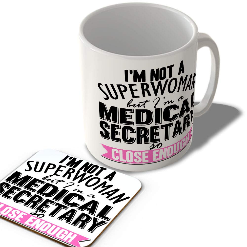 Mcmug White - I'm Not A Superwoman But I'm A Medical Secretary So Close Enough - Mug And Coaster Set, Ceramic, 11Fl.oz.