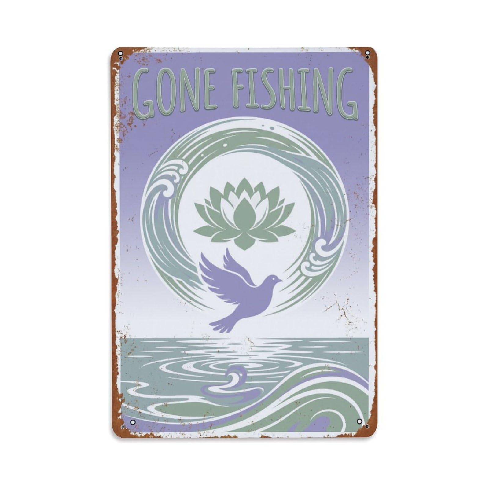 Gone Fishing Relaxation Peace Vintage Metal Tin Sign Plaque Wall Decor for Cafe, Club, Garden Metal Poster 8x12Inch