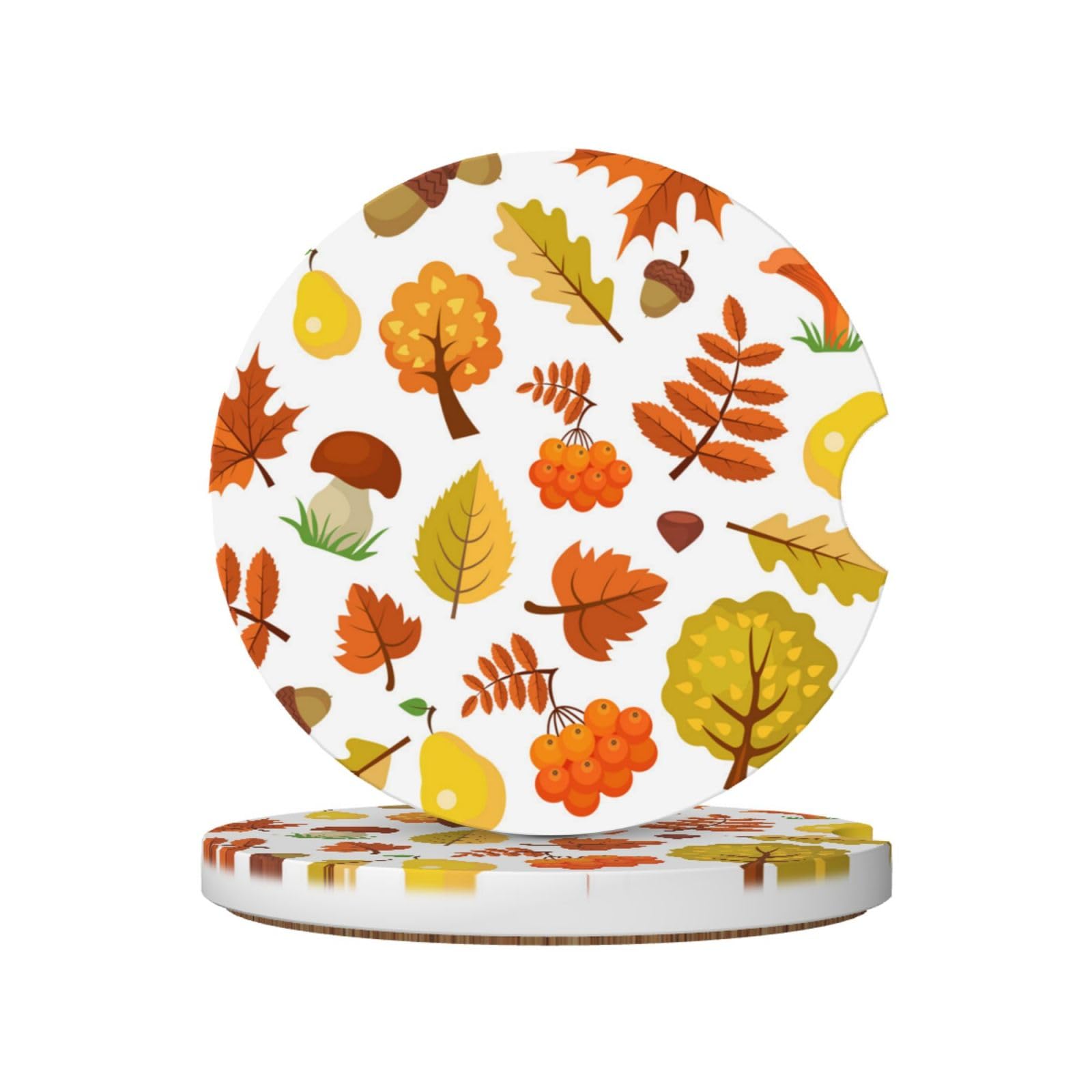 Autumn Maple Leaves, Car Cup Holder Coasters 2 Pack, Absorbent Ceramic Car Coasters with Non Slip Cork Base