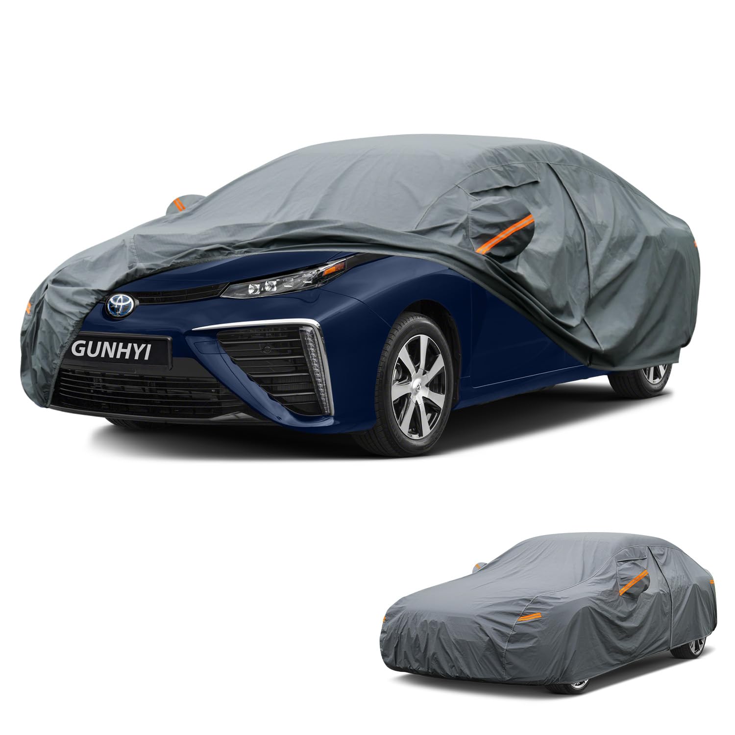 GUNHYI Premium Car Cover Custom Fit Toyota Mirai, 16 Layers Heavy Duty Car Cover Waterproof All Weather with Zipper Door for Sun Rain Snow Dust Uv Protection
