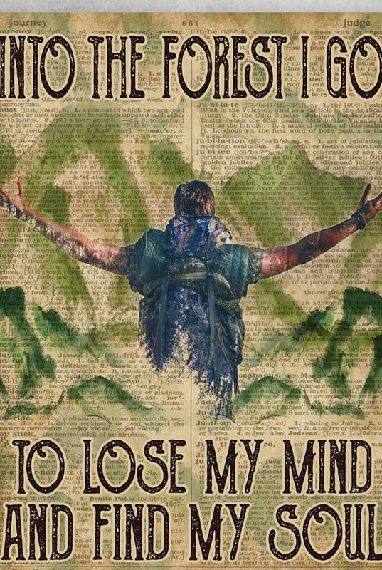Poster vintage con scritta in inglese And Into The Forest I Go