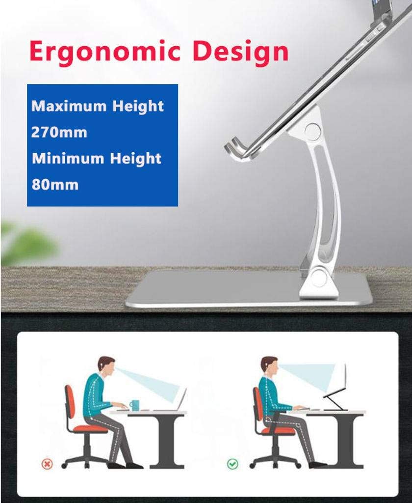 Supporto per Laptop, ergonomico Pieghevole Multi-Angolo Regolabile con Ventola di Calore Supporto per Laptop in Alluminio Supporto per Computer Adatto per Ufficio Scuola casa-Grigi