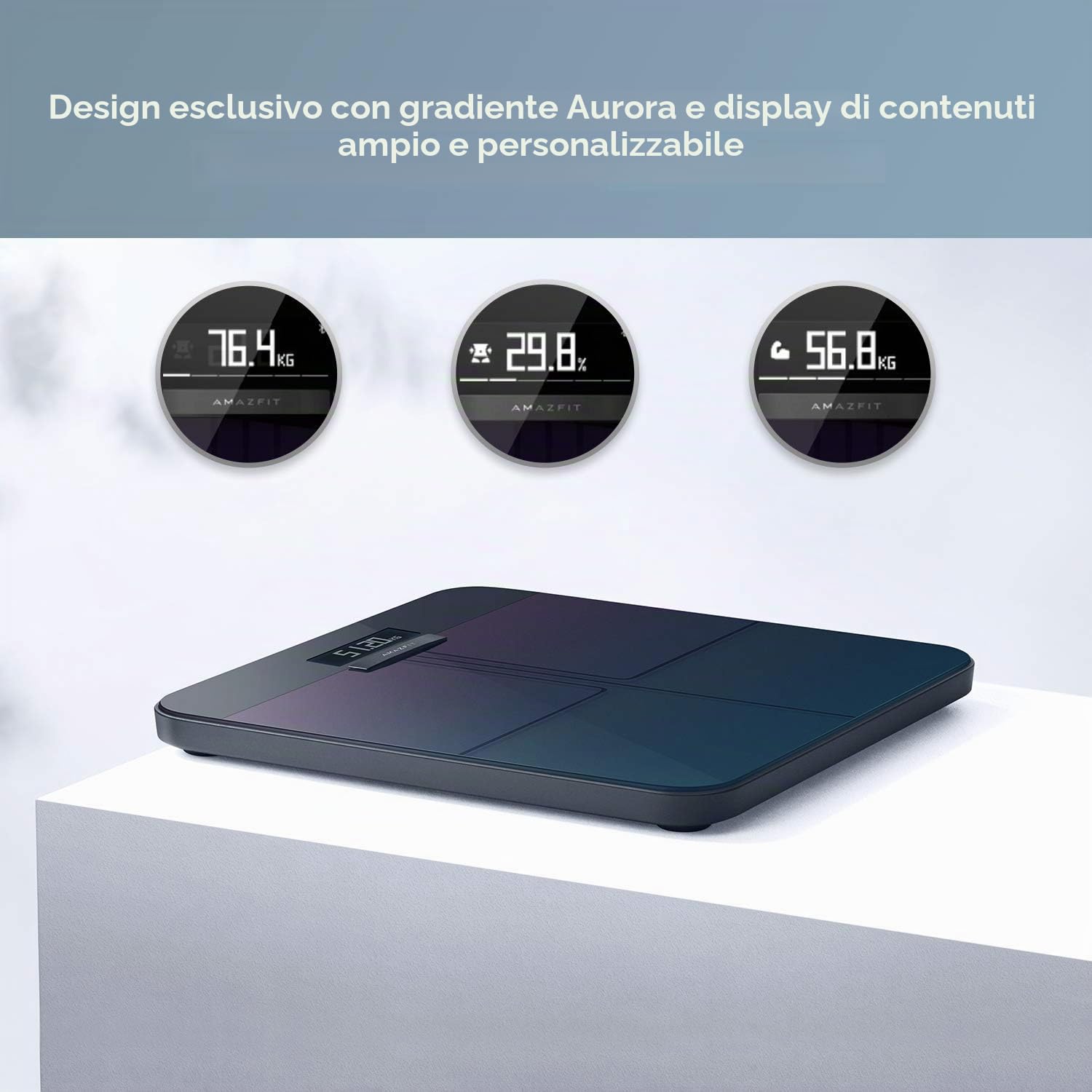 Amazfit Smart Scale, Bilancia Pesa Persona Digitale Bilancia Pesapersone Impedenziometrica con 16 Indici di Misurazione Massa Grassa, Massa Magra e Metabolismo Basale, App per IOS e Andriod