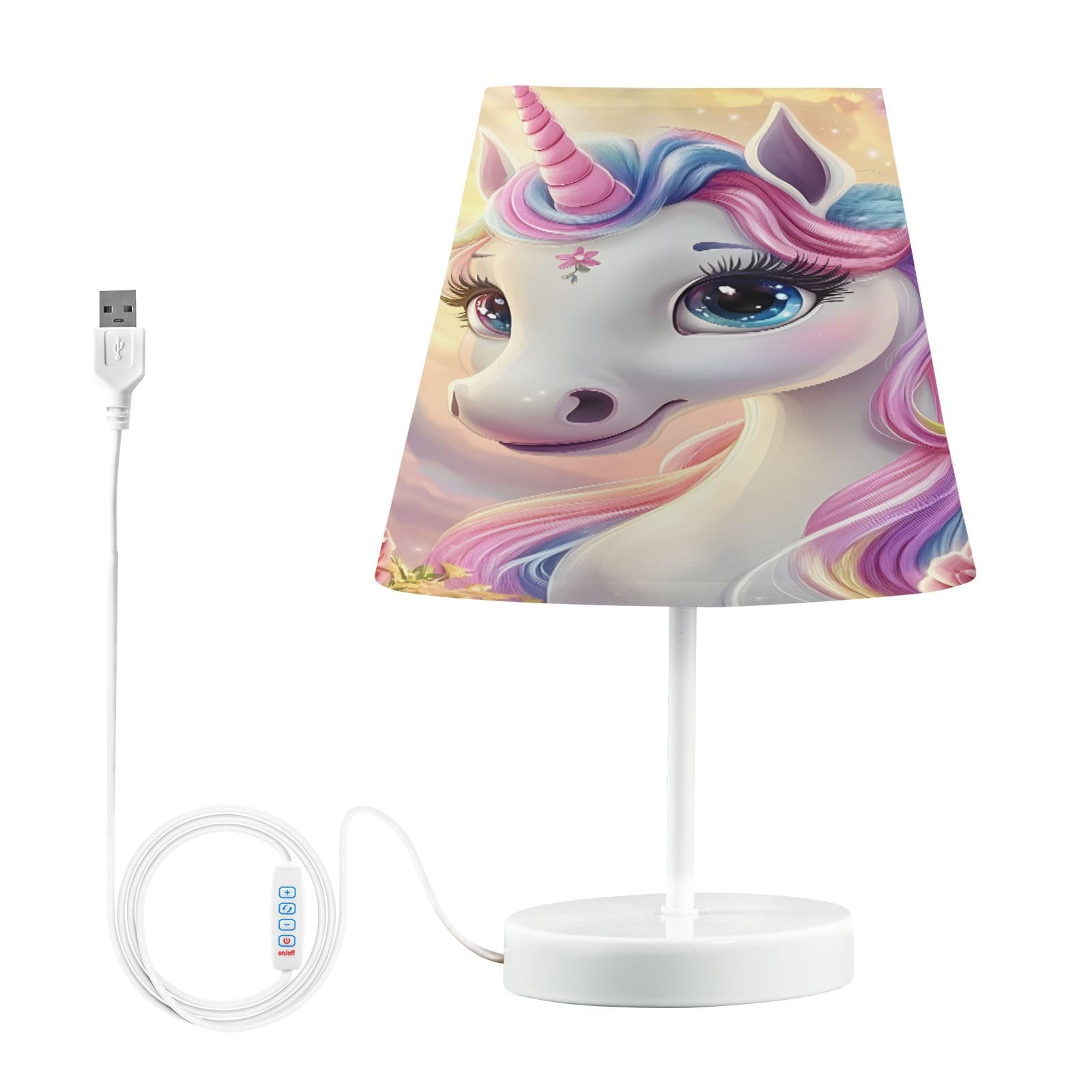 Mnsruu Lampe de chevet licorne rose cheval A lampe de table ampoules LED lampe de bureau abat-jour en tissu pour chambre à coucher salon M