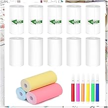 Instant Printer Roll 57mm*25mm Thermal Sticker Roll for Mini Pocket Receipt Printer for Use Photo,DIY,Note,Memo (5 White paper + 3 Colorful paper +5 White Stickers with 6*Colored Pens Set)(MULTI)