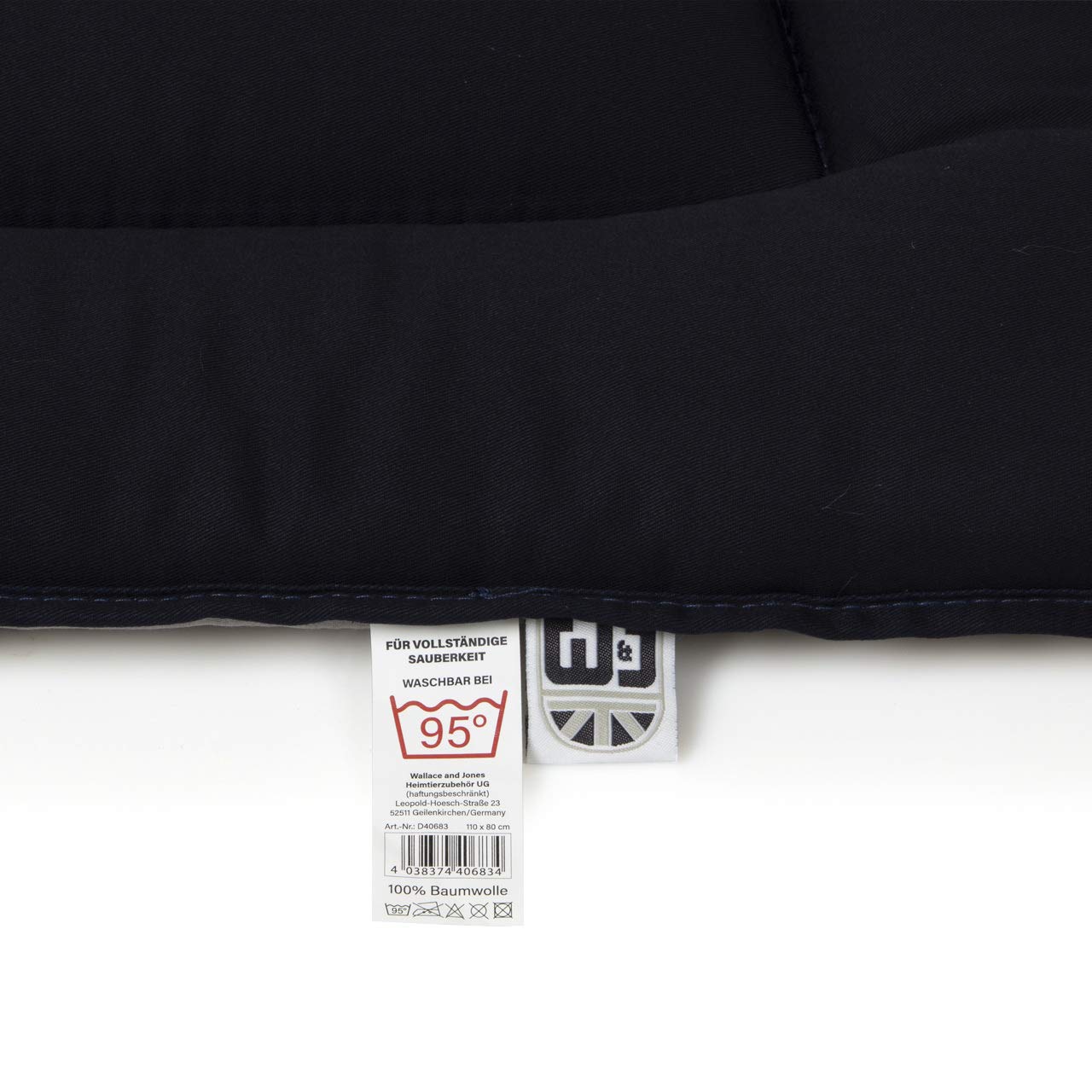 Wallace & Jones | Wendedecke pflegeleicht waschbar bis 95°C - gepolsterte Indoor/Outdoor Liegedecke für Hunde | XL - 130 x 90 cm - Schwarz/Grau