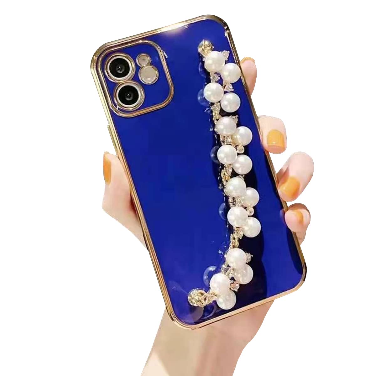 Coque iPhone 16 Pro antichoc avec chaîne perle strass amovible en TPU souple