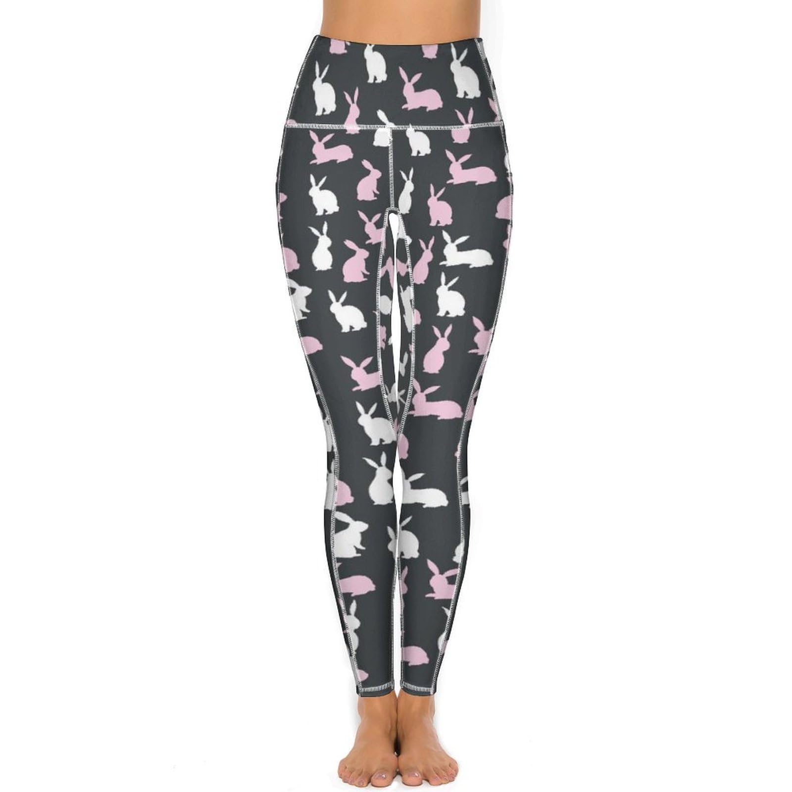 Bunny Rabbits Pattern High Waisted Yoga Pants Soft Leggings for Women Tummy Control Workout Running Leggings XL