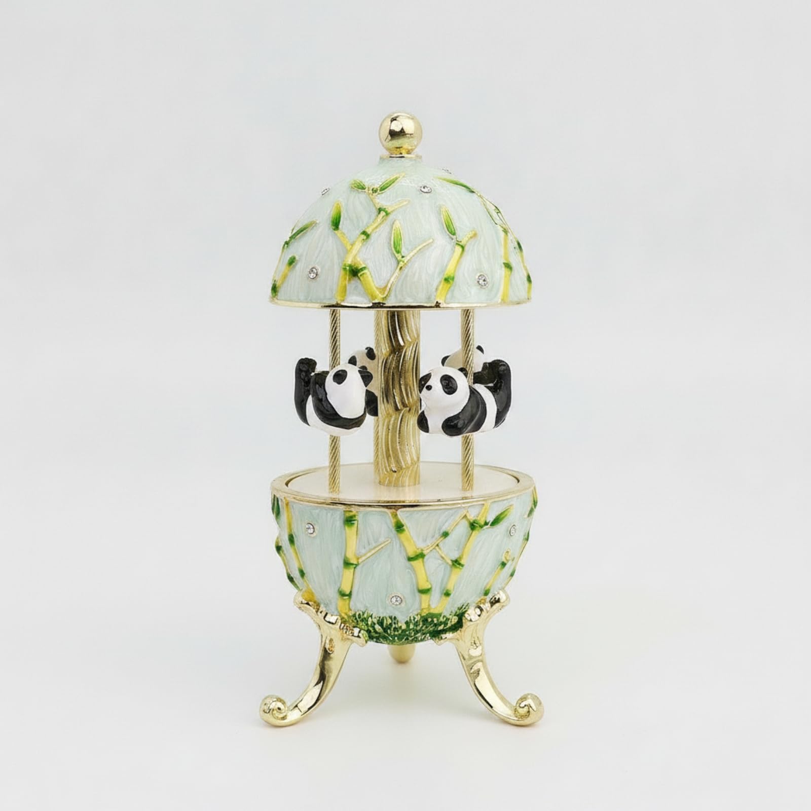 Carillon Rotante Musica Carosello Panda Scatola Musicale Ornamentale in Metallo con Tema Decorazioni di Bambù Finitura Elegante E Misure Contenute Adatta per Regalo Soggiorno .2x13.6cm