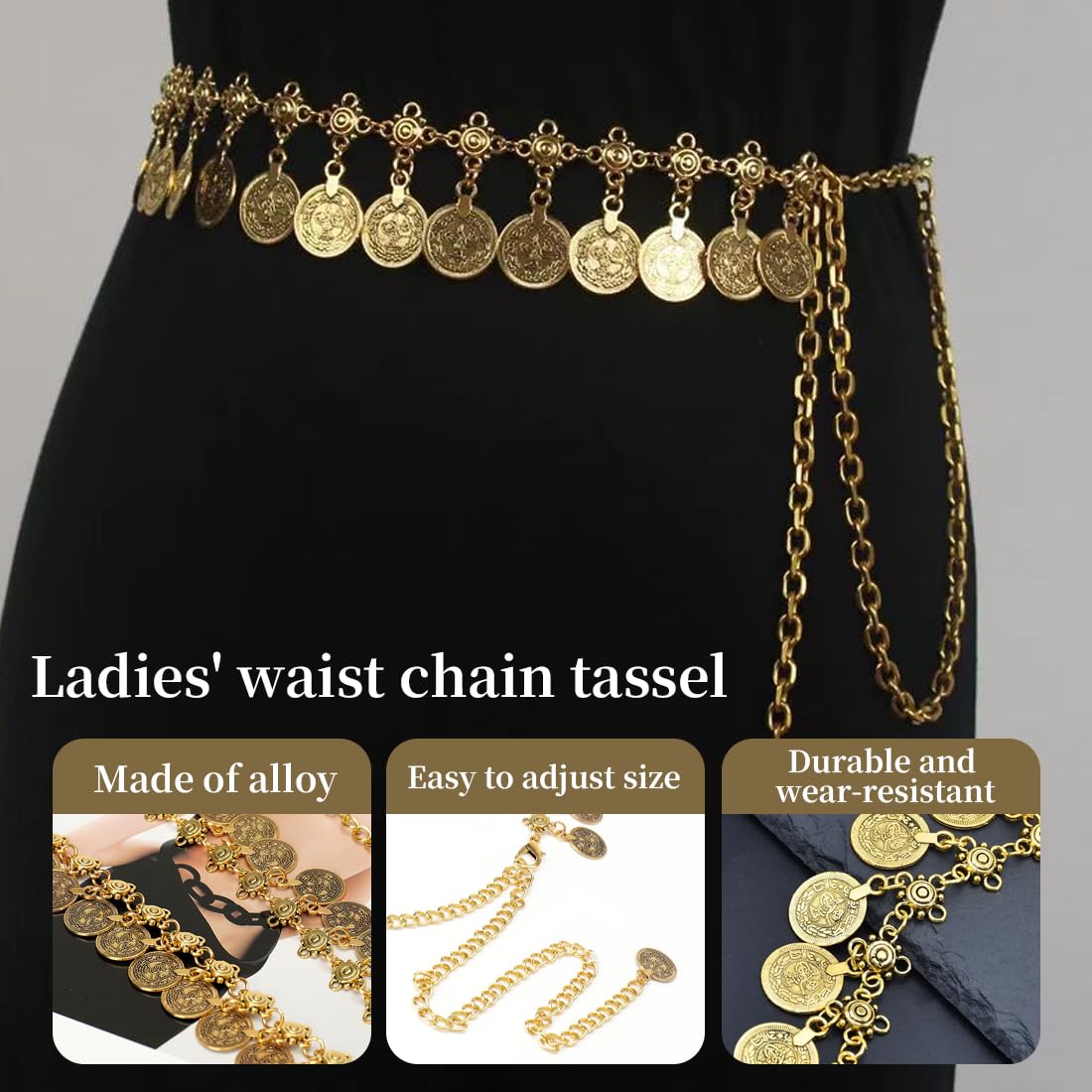 Cadena de cintura de Oro para Mujer, Cadenas de Cuerpo, Cadena de Cintura con Borlas Doradas, para Vestidos de Jeans — view 3