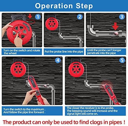 Underground Pipe Locator & Water Leak Detector - 30m Line Blockage Finder with 7 Probes for Concrete & PVC Pipes - Efficient Clogging Detection Tool
