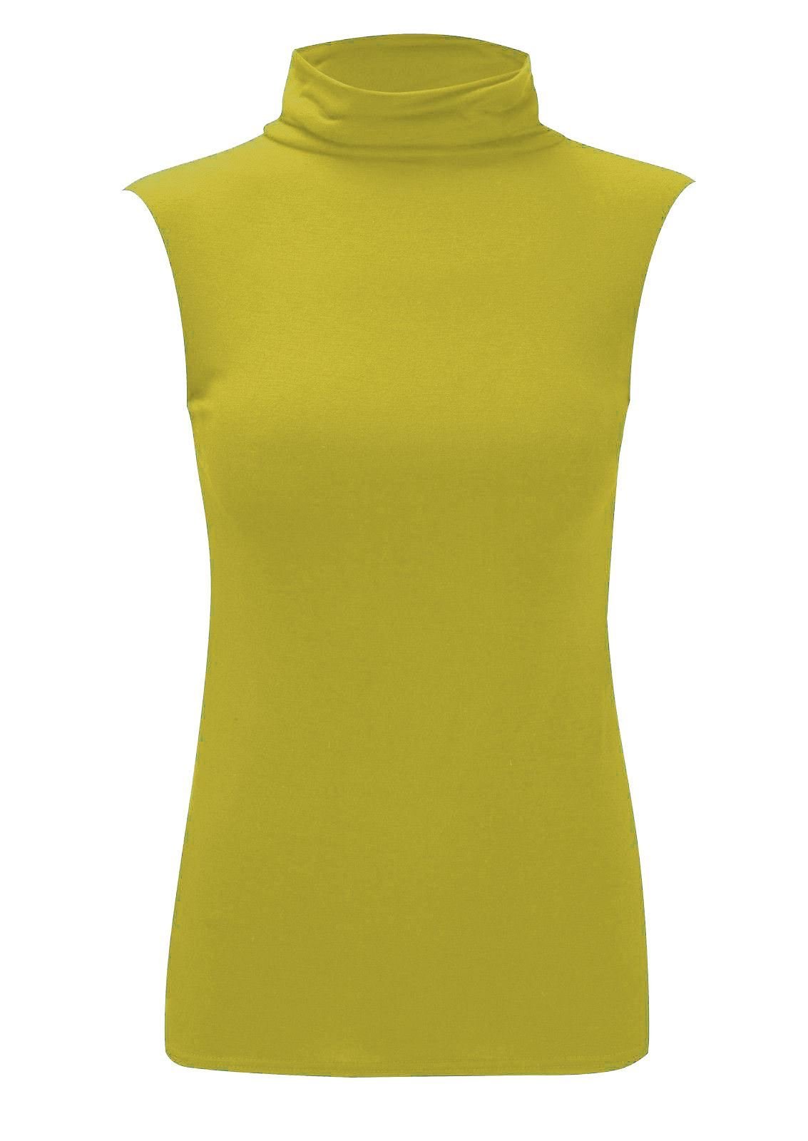 Real Life Fashion Ltd Women's Mustard Polo Turtle Neck Sleeveless Top Stretch Jumper Bodycon Top#( Polo Neck Plain Top#Uk 12-14#)